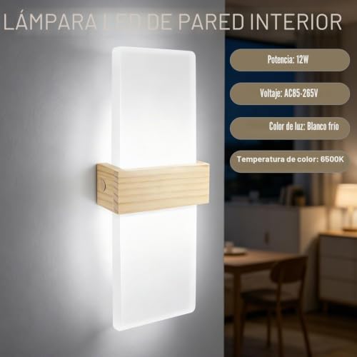 Apliques de pared interior LED 6500K iluminación indirecta madera 2 uds 3