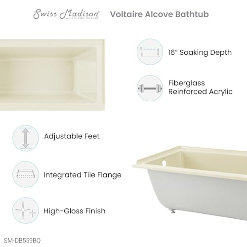 Image of Swiss Madison Voltaire 60 inch x 30 inch Left-Hand Drain Alcove Bathtub in Bisque