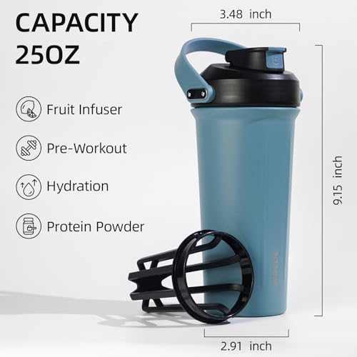 Image of BJPKPK 25oz Insulated Protein Shaker Bottle Stainless Steel Cup with Handle