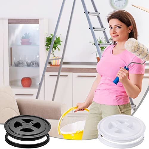 6 Pieces 5 Gallon Bucket Lids Plastic Storage Bucket Screw Seal Lids Leak Proof Screw Pail Lid Sets For Cereals Grain Pet Food Coatings Paint Industrial Storage Buckets (Black And White) #TOP6