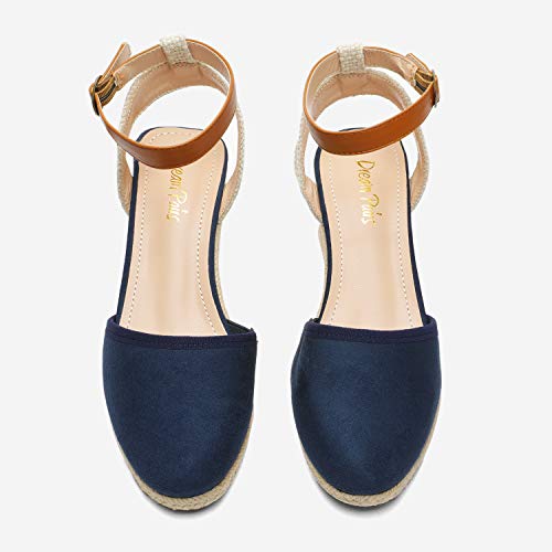 DREAM PAIRS DREAM PAIRS Wedge Sandals for Women, Espadrilles Wedges Closed Toe Sandals with Ankle Strap Navy Size 9.5 Amanda-3