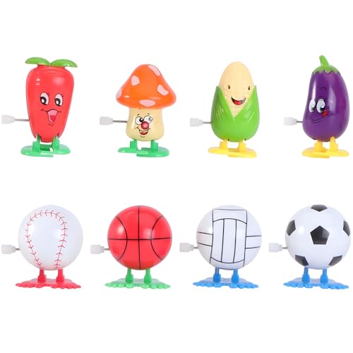 Gawertoy 8 Pack Wind Up Toys for Kids, Cartoon Vegetable Wind-Up Toys Plastic Sports Ball Clockwork Toys Novelty Walking Jumping Toys for Easter Egg Hunt Basket Filler Party Favor Birthday Gift (A)