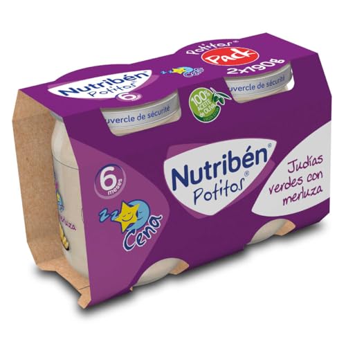 Nutribén Potitos Cena De Judías Verdes y Merluza Desde Los 6 Meses, Bipack (2X 190 Gr.)