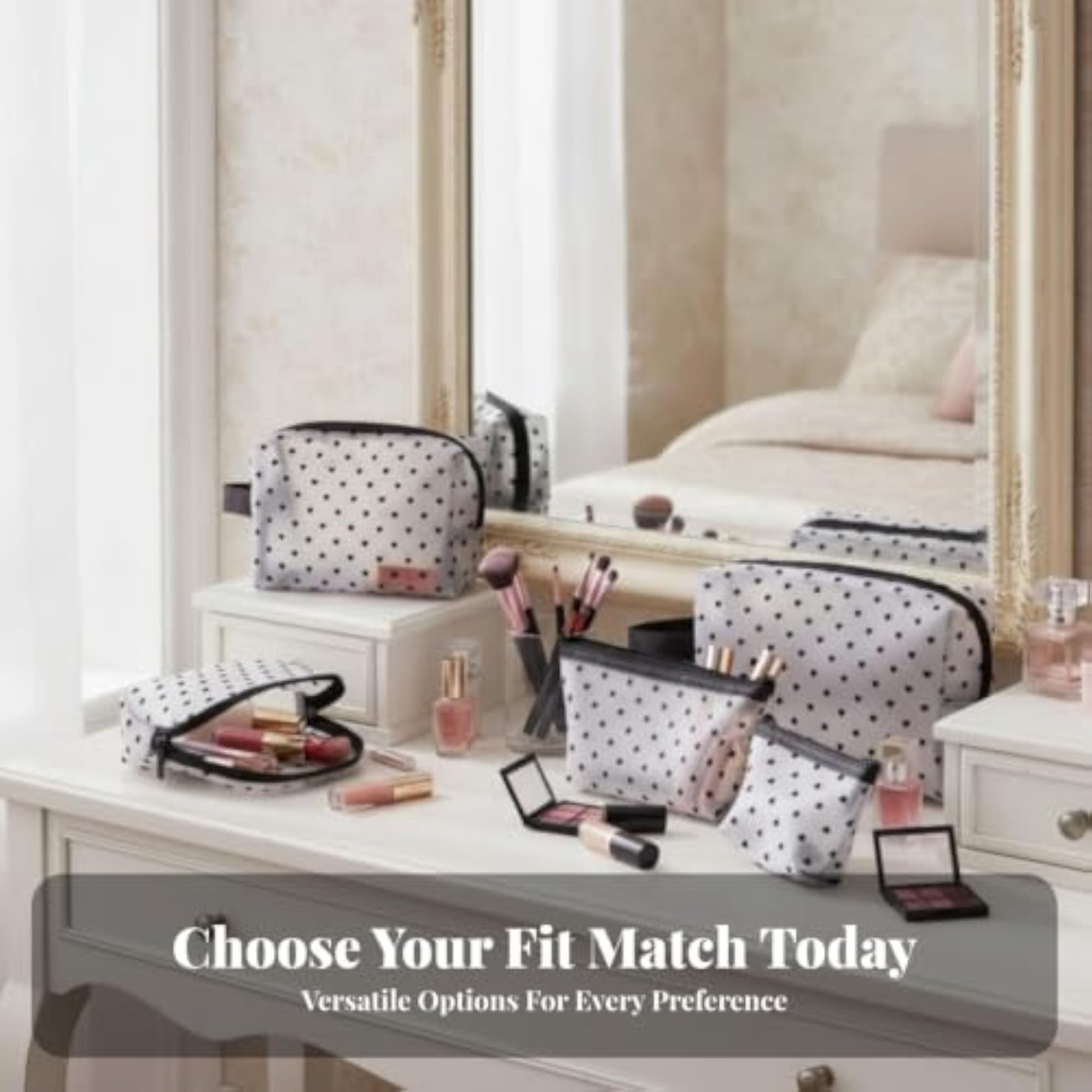 5 Pieces Heart Print Mesh Cosmetic Bag Set, Lightweight Pouches
