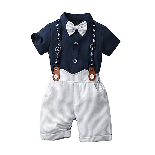 Image of Baby Boys Gentleman Shorts Sets, Infant Outfits Suits, Shirt+Shorts+Bow Tie+Suspenders