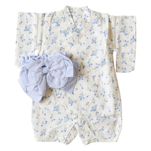 [モクモフ] ベビー服 子供服 袴 帯付き 浴衣ロンパース mocmof ベビー ブルー 70