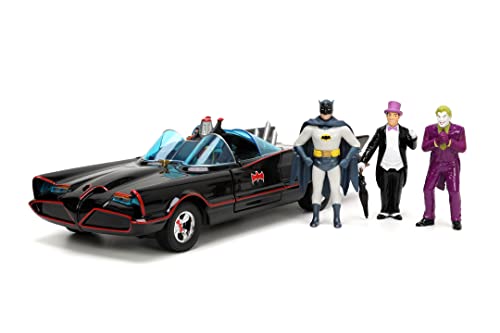 Jada Toys DC Batmobil 1966 Deluxe mit 4 Figuren - hochwertiges Modell-Set zur Batman Classic TV-Serie mit Auto, Batman, Robin, Joker & Penguin für Fans und Sammler ab 8 Jahre