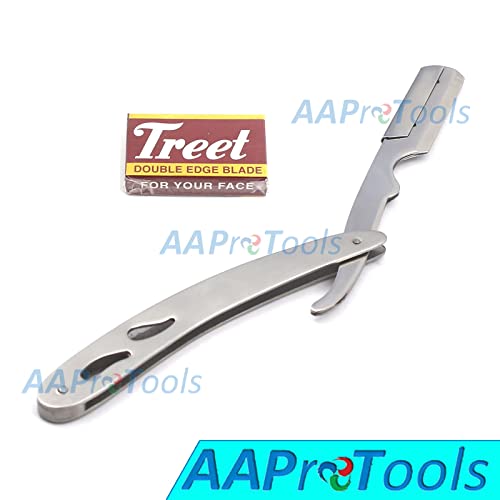 AAPROTOOLS PROFESSIONAL STRAIGHT EDGE RAZOR WITH 100 SINGLE EDGE BLADES - CLOSE SHAVING MEN'S MANUAL SHAVER SAFETY A+ QUALITY