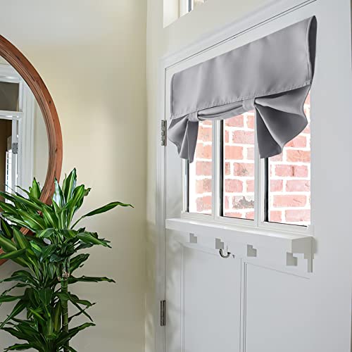 RYB HOME Room Darkening French Door Covers 20 inches, Privacy Curtain Heavy Duty Window Drape for Patio/Glass/Decorative Tie up Door Blind, W 26 x L 20, 1 Pc, Sliver Grey