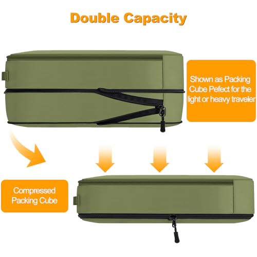 Compression Packing Cubes, Lumesner 8 Set Travel Essentials Packing Cubes for Carry on Suitcases, Compression Suitcase Organizers Bag Set & Travel Cubes (8-piece,Army green) - Image 4