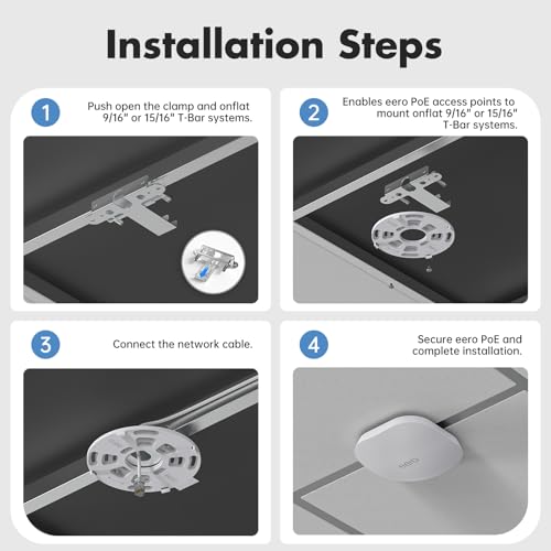 Image of Eero PoE 7 & 6 T-Bar Ceiling Mount, Aluminum Tool-Free WiFi AP Bracket | T-Bar Ceiling Mount for Eero PoE 7 & PoE 6 Wi-Fi Access Point, Tool-Free Installation, WiFi AP Mount for Office, Warehouse