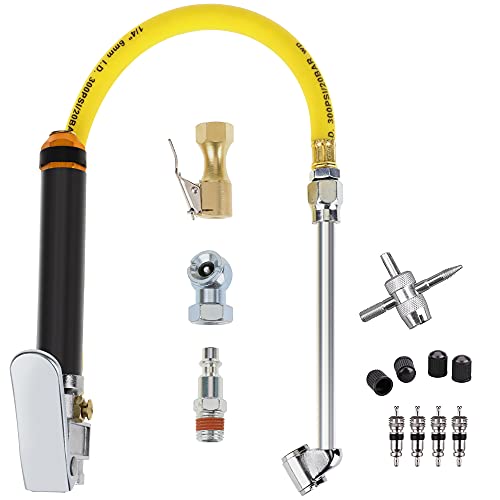 Hromee Tire Inflator and Air Pressure Gauge, Dual Head Chuck, 1/4