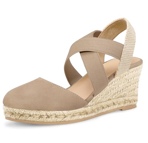 mysoft Women's Closed Toe Espadrille Wedges Elastic Criss Cross Sandals