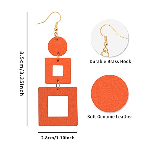 Kiniva Leather Earrings Dangle For Women, Lightweight Dangle Earrings Drop For Teen Girls, Gifts For Women (38 Orange) #TOP3