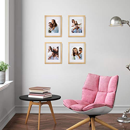 One Wall 11X14 Picture Frame With Mats For 8X10 Photo, Set Of 4 Solid Wooden Frame With Tempered Glass, Natural Wood Color Frames For Wall Mounting Or Tabletop - Mounting Hardware Included #TOP5