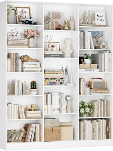 FirFurd 188cm Estantería Grande, Estanterías Almacenaje Madera, Librería, Estanterias para Libros, para Salón, Oficina y Estudio, 3 Filas, con 17 Compartimentos, 188 x 149 x 23,5 cm (Blanco)