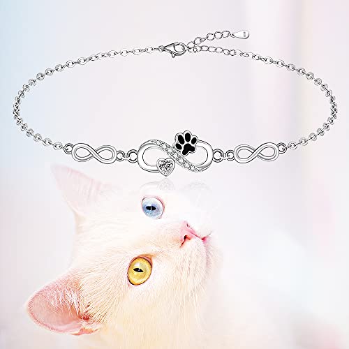 Fenthring Paw Print Anklet S925 Sterling Silver Infinity Heart Puppy Dog Cat Ankle Bracelets For Women Girls Beach Pet Barefoot Paws Hawaiian Boho Cute Adjustable Anklets Mothers Day Gifts #TOP3