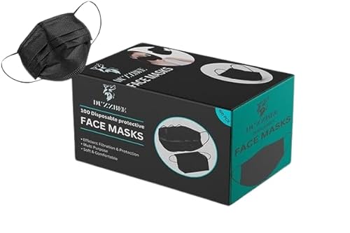 DUZZBEE Pack of 100 Black Disposable Face Masks | 3 Layer Protection | Breathable & Comfortable | Adjustable Nose Bridge | Versatile Use | Foldaway Design | Multi-Purpose | Black Color DUZZBEE Pack of 100 Black Disposable Face Masks | 3 Layer Protection | Breathable & Comfortable | Adjustable Nose Bridge | Versatile Use | Foldaway Design | Multi-Purpose | Black Color