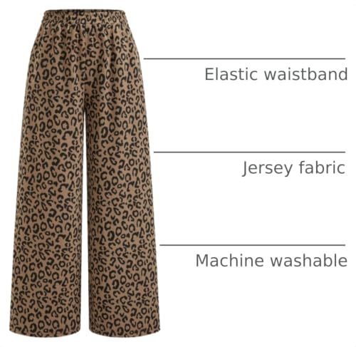 Image of CIDER Women Leopard Print Wide Leg Lounge Pants Sweatpants Elastic Waist Casual Trousers with Pockets