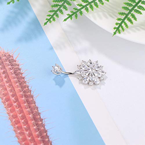 Sllaiss 14G Sterling Silver Flower Belly Button Rings Navel Rings For Women Navel Piercing Jewelry Belly Piercing Cubic Zirconia Belly Rings For Women #TOP5
