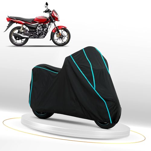 Image of Waterproof Bike Cover for Bajaj Platina | Dustproof, UV Heat Resistant & Windproof with Full Bottom Elastic, Heavy Duty Polyester Fabric, Triple Stitched - Black