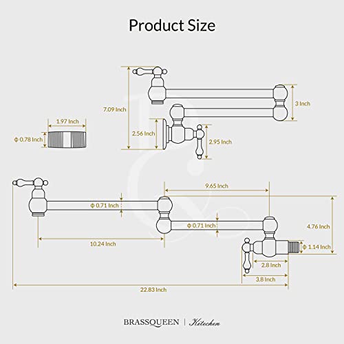 Brassqueen Polished Chrome Classical Extendable Sink Faucet 360 Degree Swivel Double Articulating Swing Arm Restaurant Or Home Kitchen Filling Pots Faucet Single Hole Two Lever Handle Npt Wall Mount #TOP7