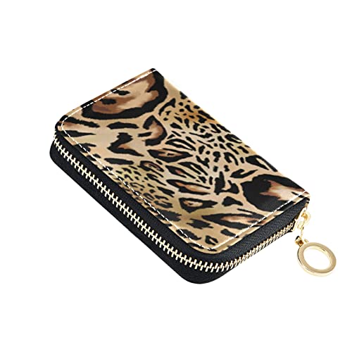 Seamless Brown Leopard Skin Animal Texture Grey Credit Card Coin wallet, RFID Blocking Compact Women Leather Card Holder, Key Change Organizer, Zipper Purse Clutch Pouch