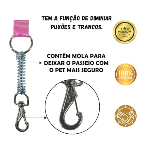 Peitoral Americano com Guia para Cães Grandes, Rosa Ajustável com Mola Anti-Puxão