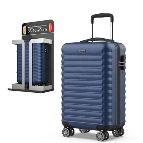 NUMADA - Maleta de Viaje Cabina 55x36x19cm (30L) Upfly XS con Cierre de Combinación y 4 Ruedas Dobles 360. Maleta de Mano Rígida Resistente, Ligera con Interior Compartimentado | Azul Marino
