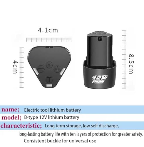 Image of Replacement Battery for 12V Drill /Screwdriver Machine with 12V Charger Adapter (2Pcs Battery, 1Pcs Charger)