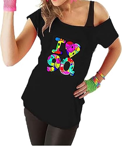 Fashion Sports Dude Top de disfarces I Love 90s para mulher, t-shirts retro para festas de estrelas pop, t-shirt, top de festa dos anos 80, Preto, 48-50
