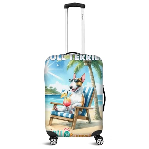 Personalized Custom Name Bull Terrier Hello Summer Beach Theme with Sunglasses and Tropical Cocktail Travel Luggage Cover Bully Dog Lovers Gifts Idea Suitcase Dust Protective Decor - 00009