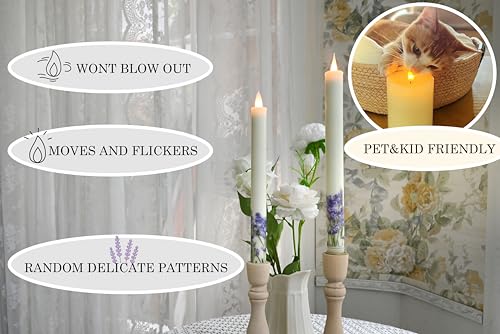Image of Flameless Taper Candles Flickering with Remote and Timer, 3D Moving Flame Taper Candle Battery Operated to 400 Hours, 9 Inch Window Candles, (Lilac)