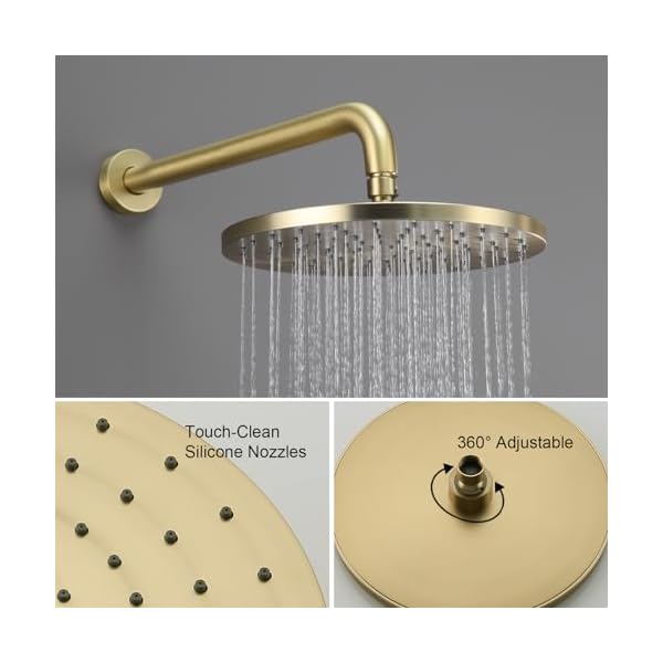 Iriber shower system wall mounted shower faucet mixer set with luxury high pressure shower head and 3 setting handheld bathroom shower trim kit contain pressure balance valvebrushed gold  urban country home decor