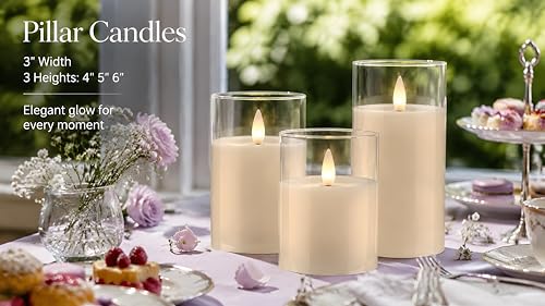 Image of Glass Flameless Pillar Candles Flickering with Remote Timer, Battery Operated LED 3D Moving Flame Real Wax Candles,Remote Included (Ivorywhite)