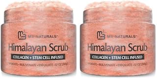 Himalayan Salt Scrub, Face, Foot, and Body Exfoliator with Collagen and Stem Cells Exfoliating Scrub for Toning, Cellulite, and Skin Care by M3 (Pack of 2)