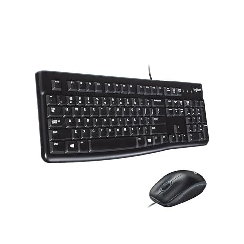 Logitech MK120 Wired Keyboard and Mouse Combo for Windows, Optical Wired Mouse, Full-Size Keyboard, USB Plug-and-Play, Compatible with PC, Laptop - Black