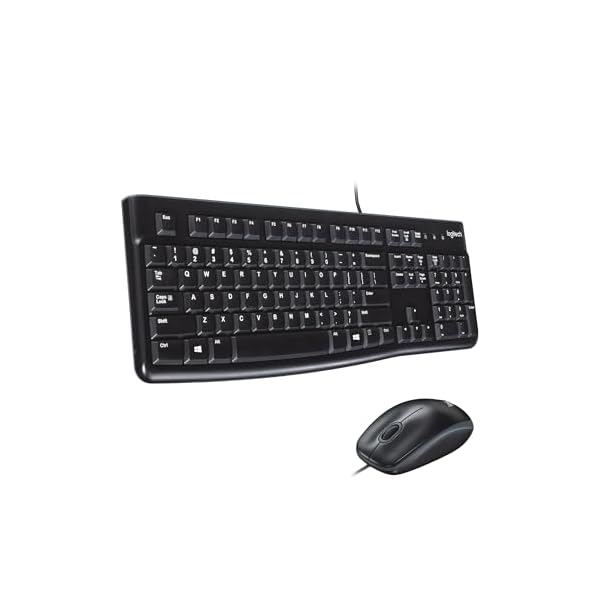 Logitech MK120 Wired Keyboard and Mouse Combo for Windows, Optical Wired Mouse, Full-Size Keyboard, USB Plug-and-Play, Compatible with PC, Laptop – Black