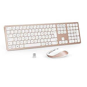 Kabellose Tastatur Maus Set, 2.4G Wiederaufladbare Tastatur und Maus Set mit Hintergrundbeleuchtung, Beleuchtete Tastatur Maus Set mit QWERTZ Layout für PC, Laptop, Tablet, Rosa Gold