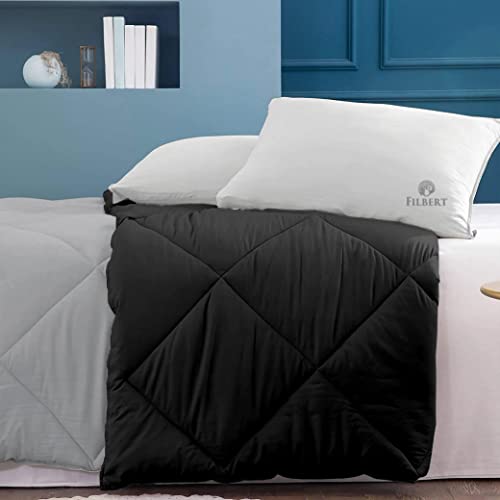 Image of Filbert - Single Bed Comforter for Winter 300 GSM Reversible Microfiber Soft & Cozy Diamond Stitch Quilt (60 inch x 90 inch Inches /152cm x 228cm) - Comforter Single Bed|Silver /Black