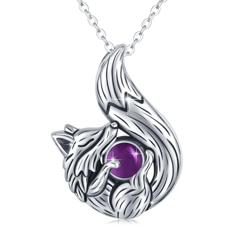Collier renard en argent 925 et cristal violet TRISHULA pour femme