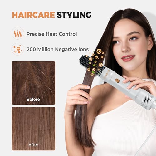 Image of 6 in ONE Blow Dryer Brush Ionic Hair Dryer Brush for Women, Hot Air Brush Hair Styling Tools 100-120V, Air Curling Iron Round Brush Blow Dryer 800W
