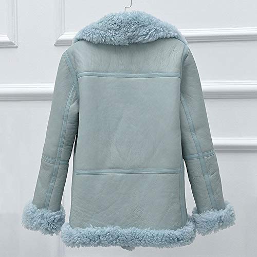 Denny&Dora 2019 New Womens Shearling Jacket Fashion Fur Coat Long Winter Coat Blue Leather Jacket (Blue, M) #TOP3