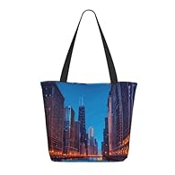 Size - This Shopping Tote Chicago Night Print Bag Is Lightweight Yet Durable.28cm(W)X33cm(H)X18cm(D)/11inx13inx7in. Occasion - Great For Everyday Applications Including Grocery Shopping,Beach Activities, Traveling, Shopping, Fitness, Or Any Other Pur...