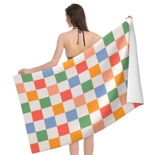 Voohddy Checkered Retro Vintage 60S 70S Beach Towel Soft Absorbent Microfiber Quick Dry Large Bath Towels For Bathroom Women Girls Pool Camping Travel Swimming Picnic Sports thumb #2