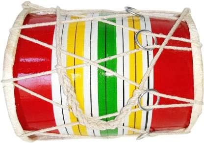 GT manufacturersWooden Musical Instrument Baby Dholak Drum Rope & Ring Design .1(Muti Colour)
