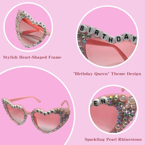 ZEBSF Happy Birthday Girl Sunglasses for Women and Girls, Square Cute Pink Party Glasses for Birthday Gift Accessories4