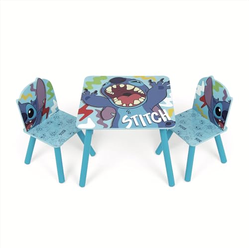 ARDITEX - Ensemble Table et 2 Chaises en Bois pour Enfants Licence Officielle Stitch - Table 50x50x44 cm/Chaise 26,5x26,5x50 cm - Bleu Tropical - Idéal pour...