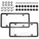 2 Pcs Clear License Plate Covers and Frames,Transparent License Plate Holders with Screws & Caps,Rust-Proof Auto Licenses Plates Protector Shields for Standard US Plates