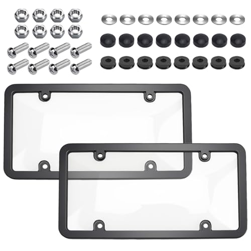 2 Pcs Clear License Plate Covers and Frames,Transparent License Plate Holders with Screws & Caps,Rust-Proof Auto Licenses Plates Protector Shields for Standard US Plates